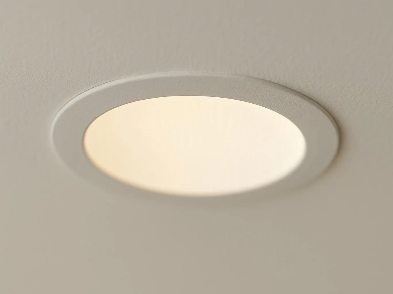 A recessed ceiling light glows softly against a plain off-white ceiling
